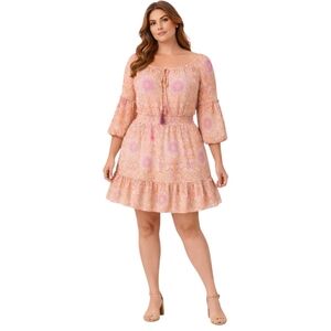 Taylor 20W  Plus Size elegant vanilla cob pink medallion silky boho luxe dress